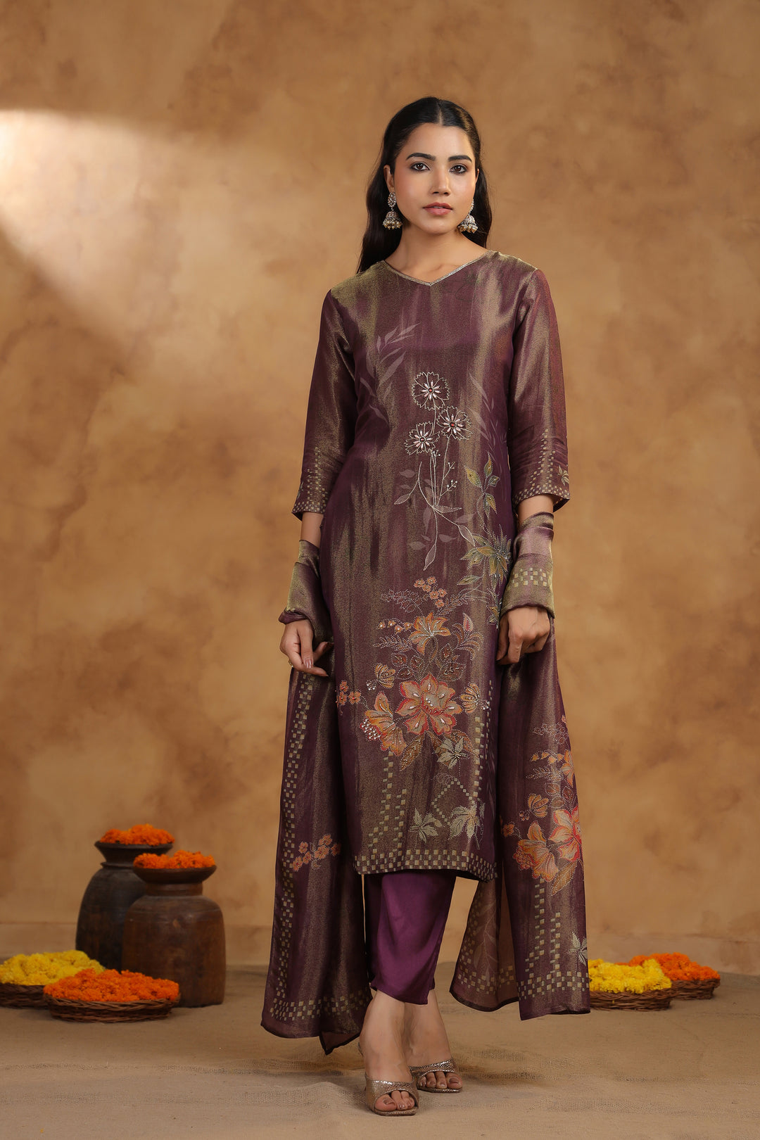 Ritvi Mulberry Shimmer Work Premium Suit Set