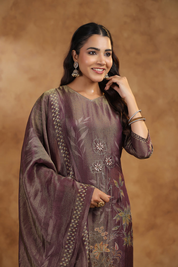 Ritvi Mulberry Shimmer Work Premium Suit Set