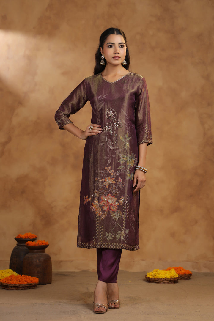 Ritvi Mulberry Shimmer Work Premium Suit Set