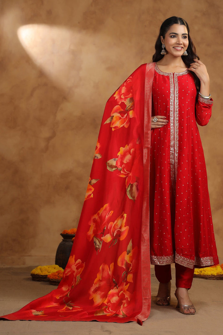 Kaveri Crimson Full Work Anarkali Suit Set