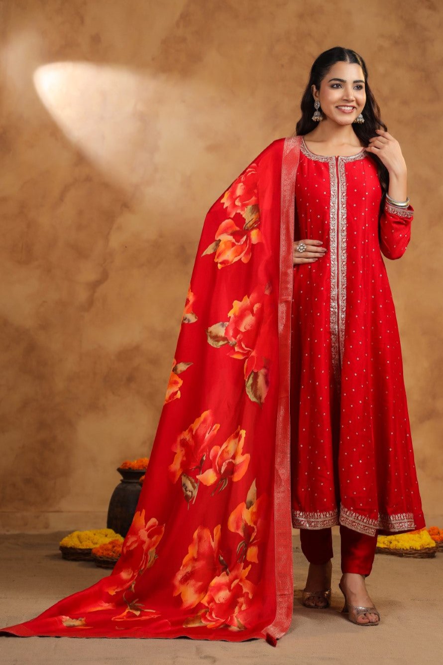 Kaveri Crimson Full Work Anarkali Suit Set