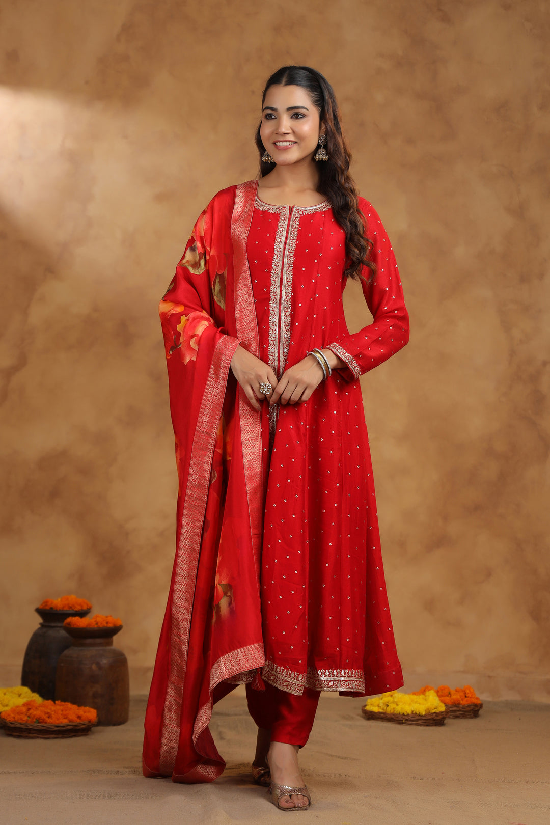 Kaveri Crimson Full Work Anarkali Suit Set