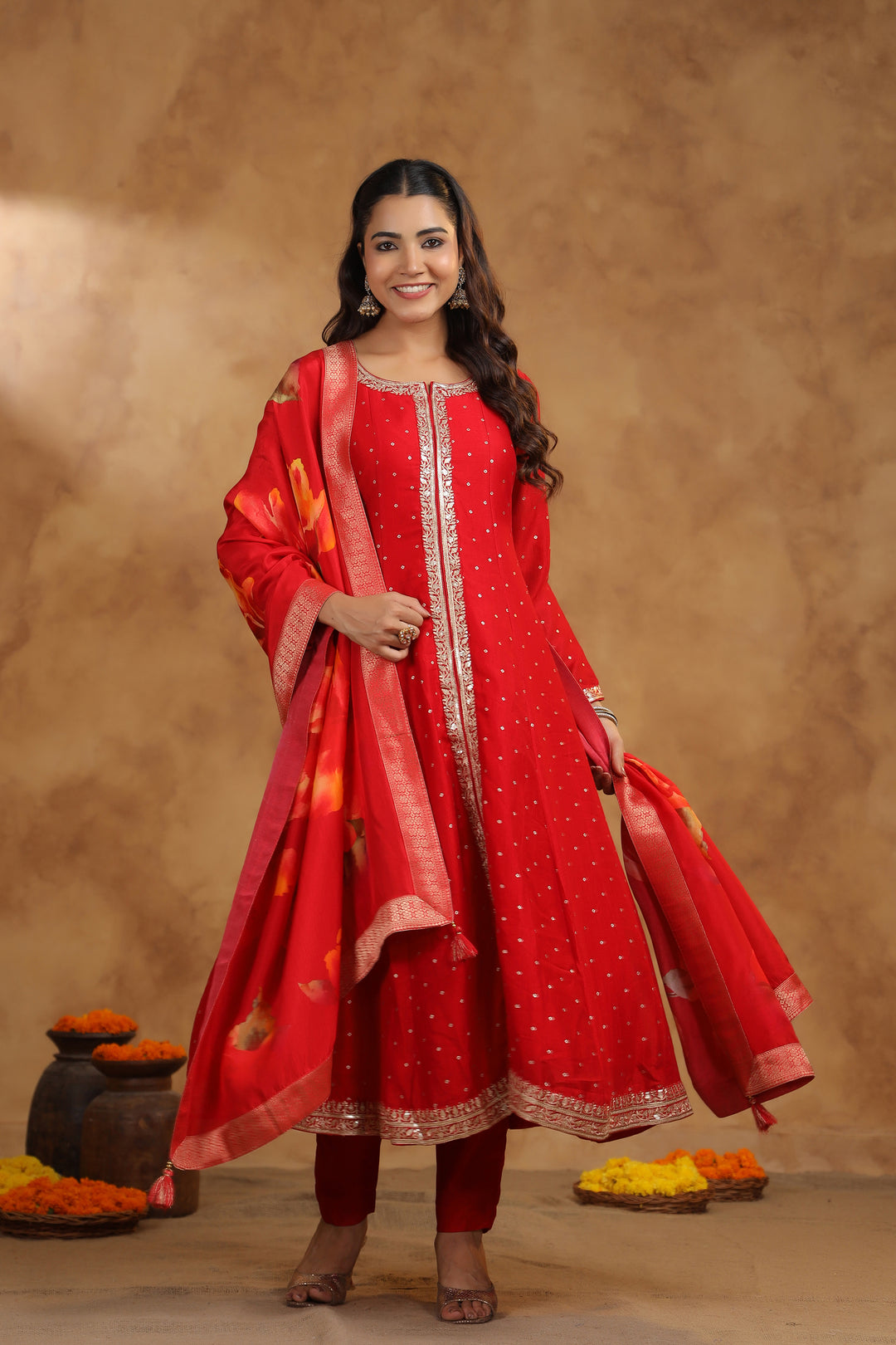 Kaveri Crimson Full Work Anarkali Suit Set