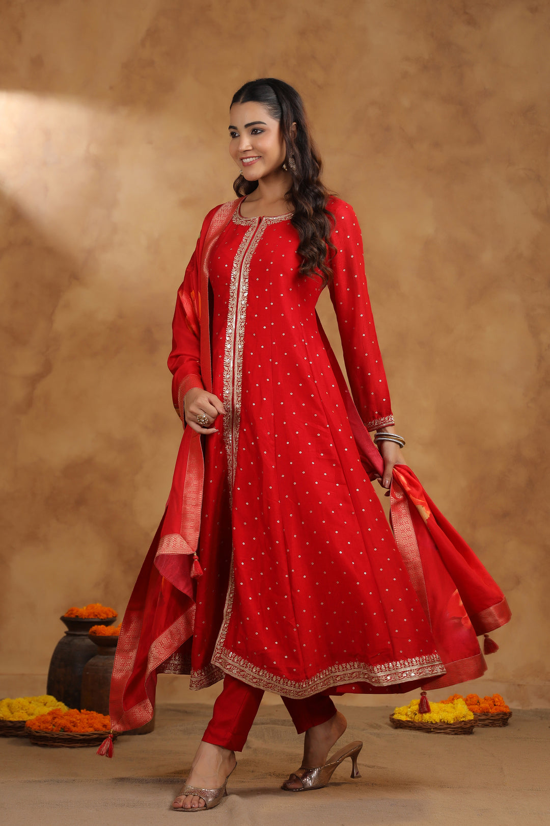 Kaveri Crimson Full Work Anarkali Suit Set