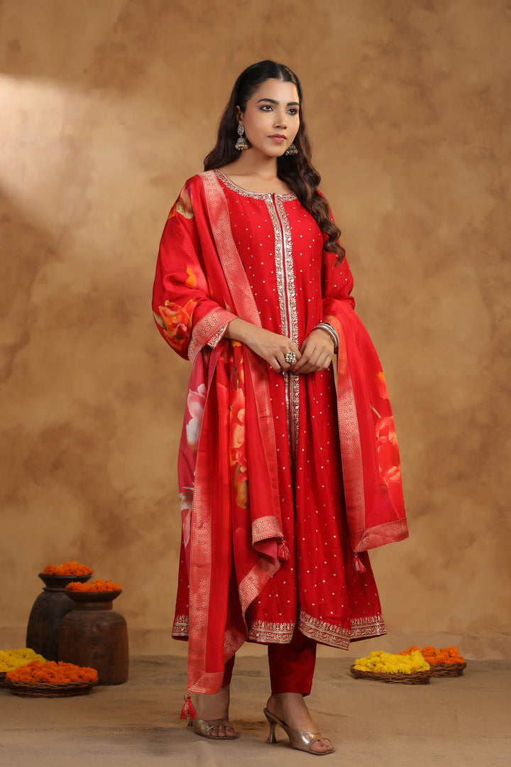 Kaveri Crimson Full Work Anarkali Suit Set