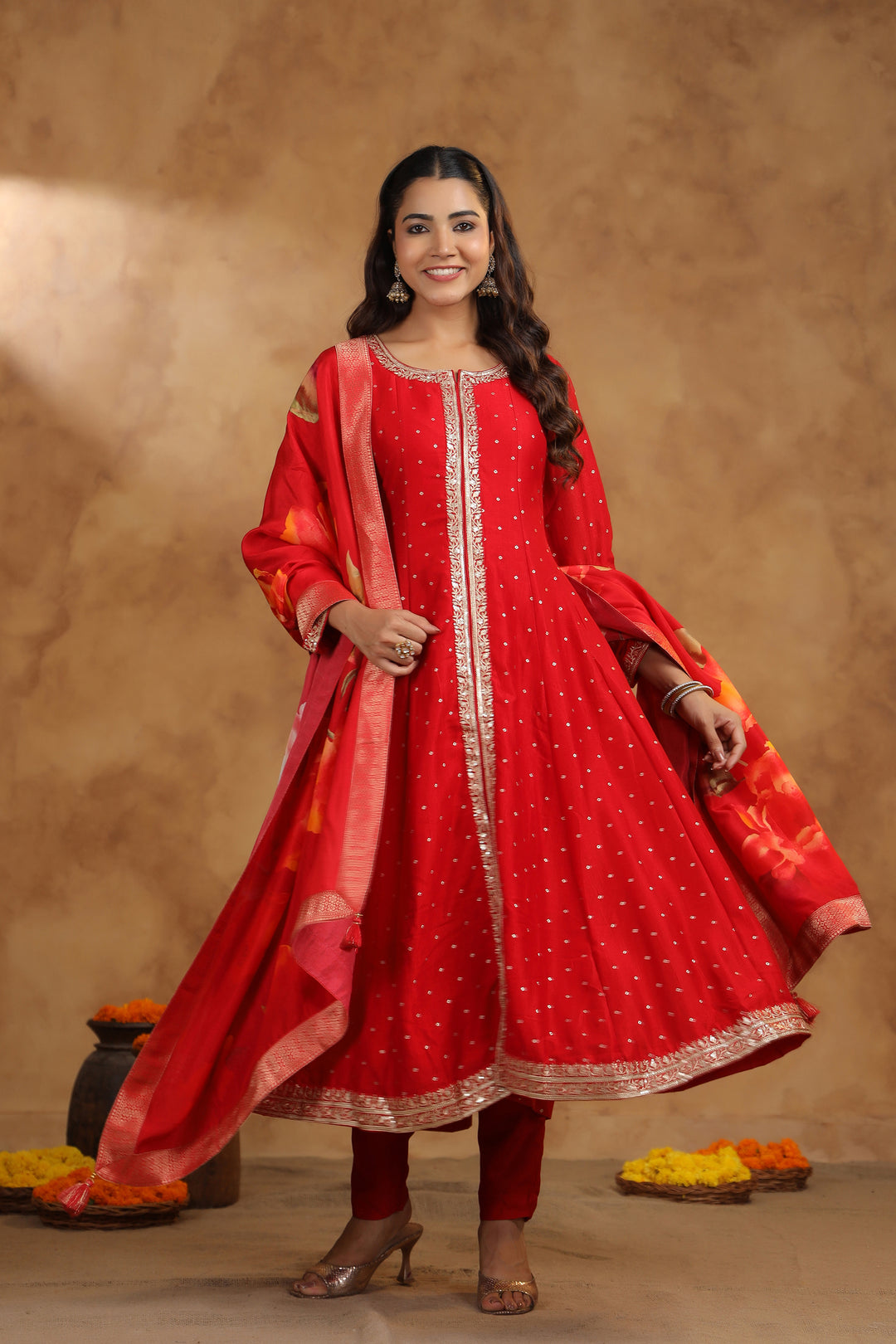 Kaveri Crimson Full Work Anarkali Suit Set