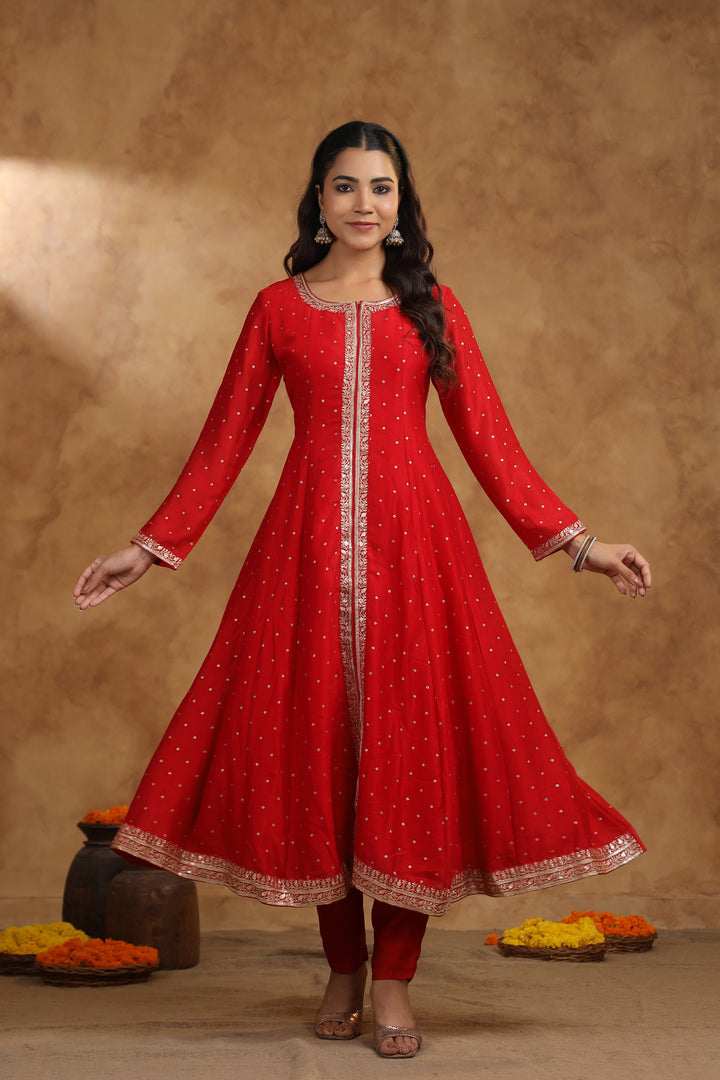 Kaveri Crimson Full Work Anarkali Suit Set