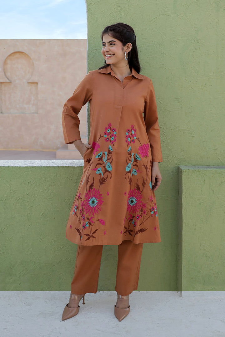 Viva toffee embroidery cotton co-ord set