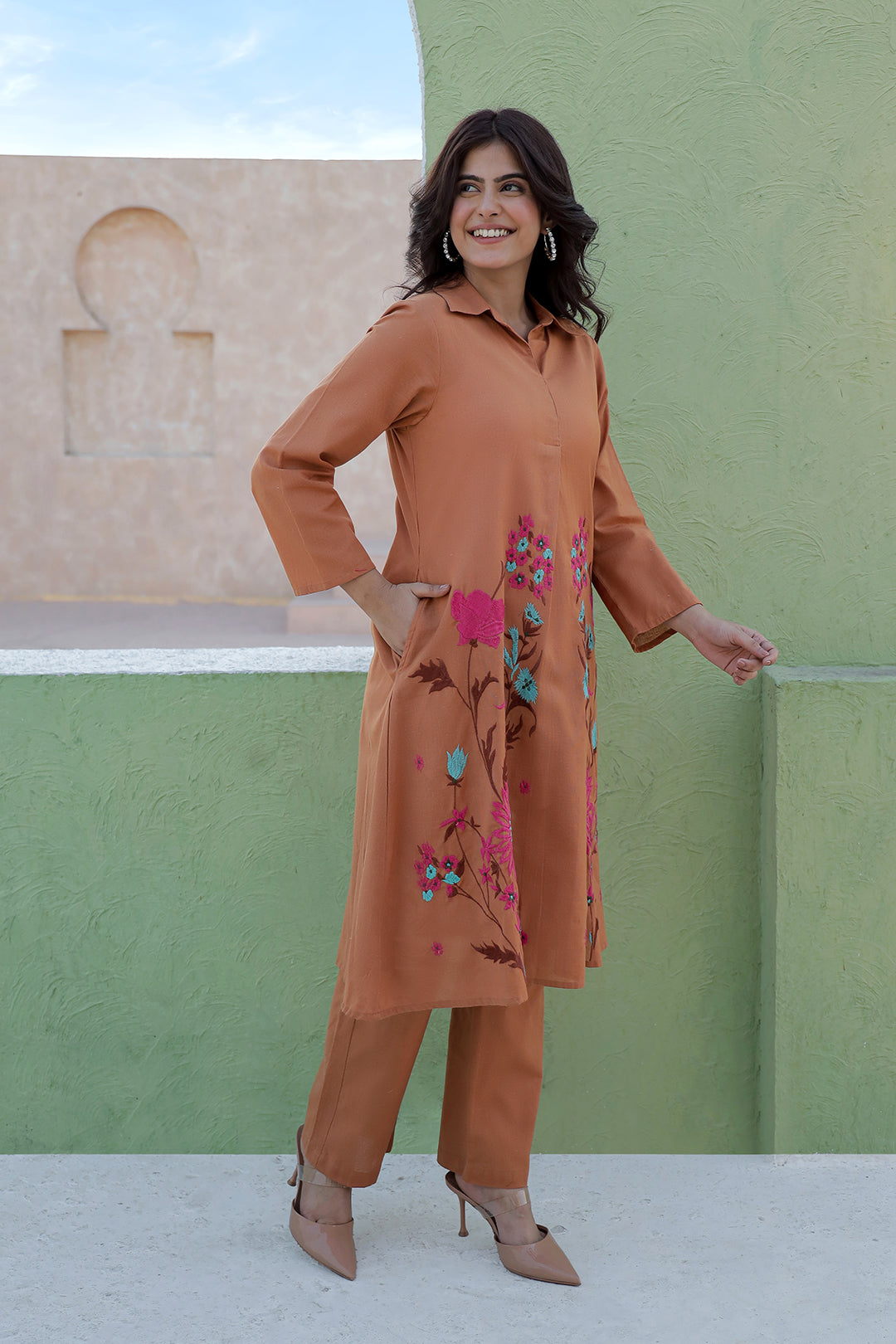 Viva toffee embroidery cotton co-ord set