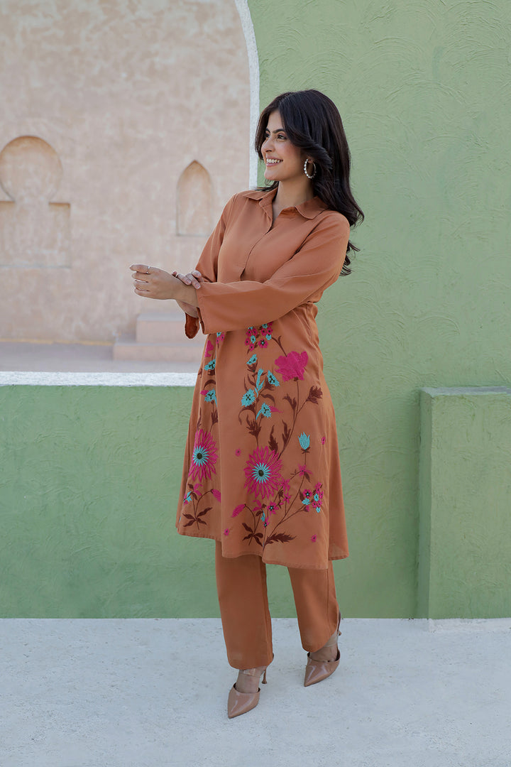 Viva toffee embroidery cotton co-ord set