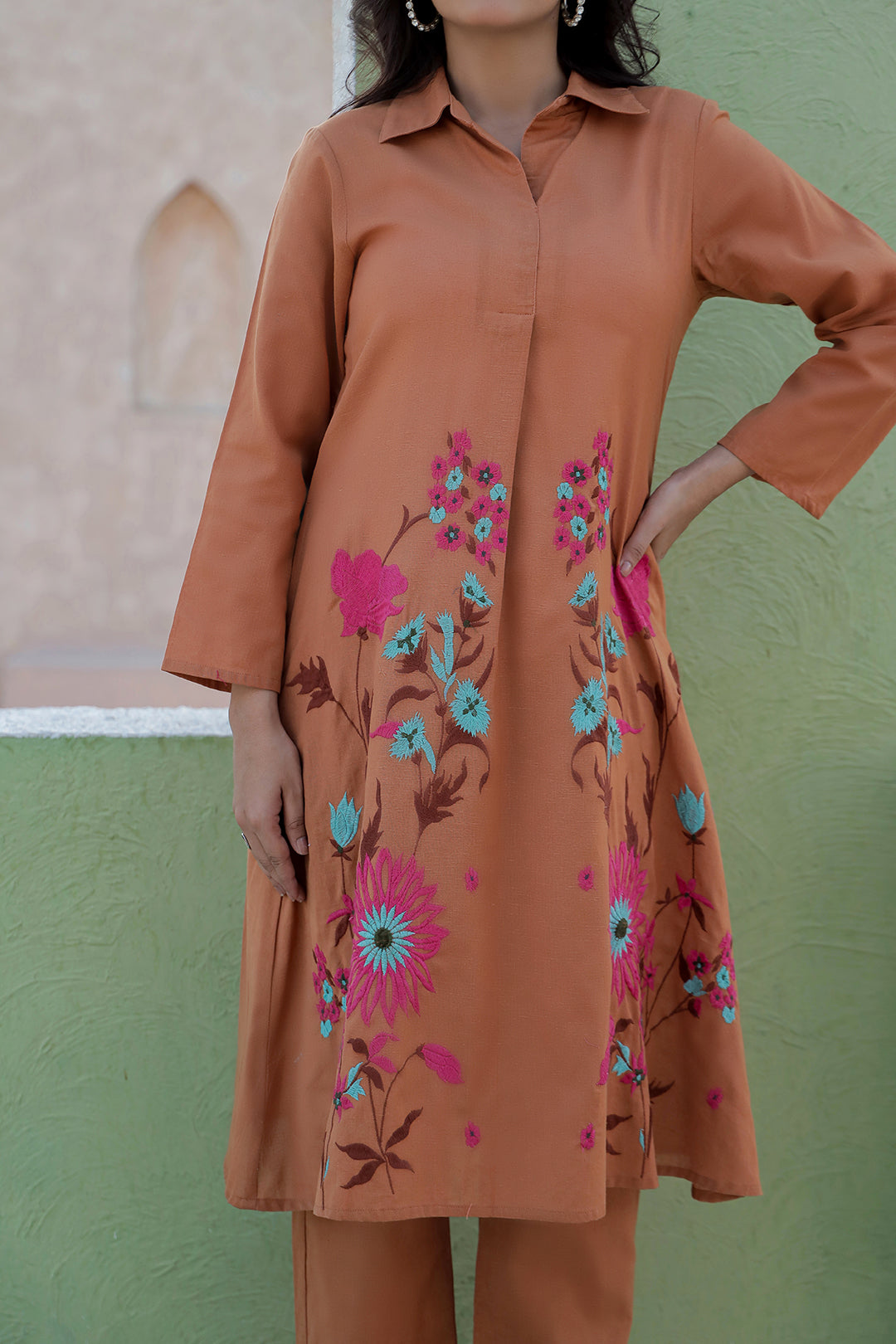 Viva toffee embroidery cotton co-ord set