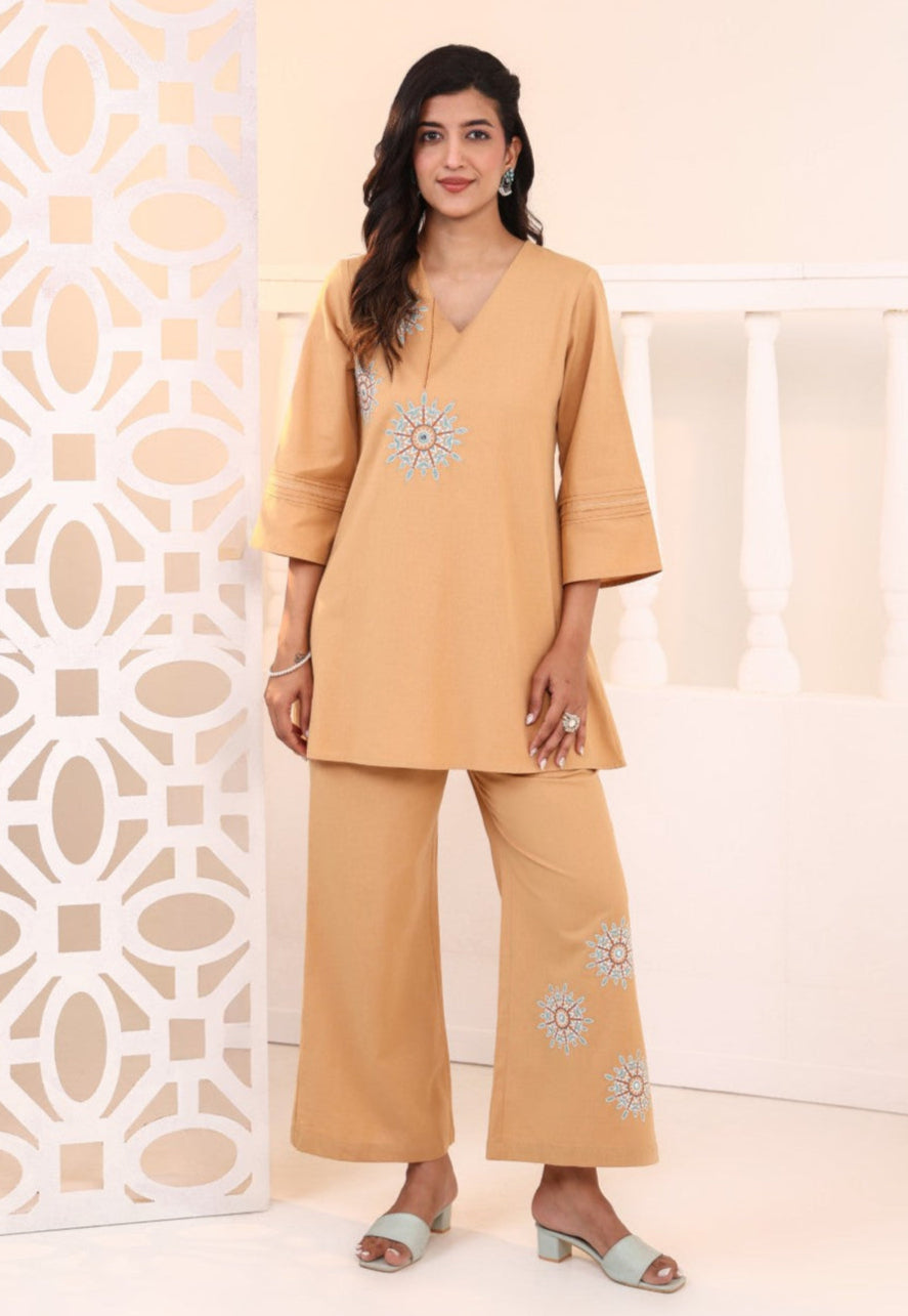 Raftar Tan Embrodiery Co-ord Set