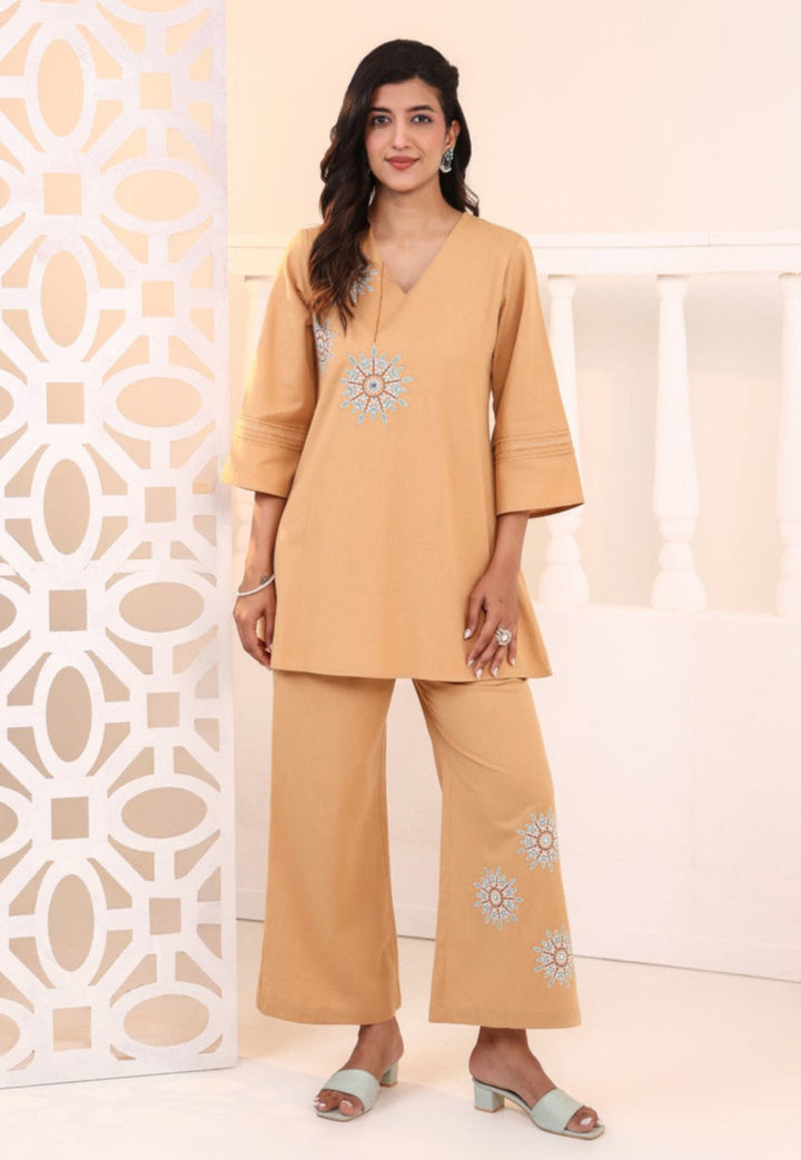 Raftar Tan Embrodiery Co-ord Set