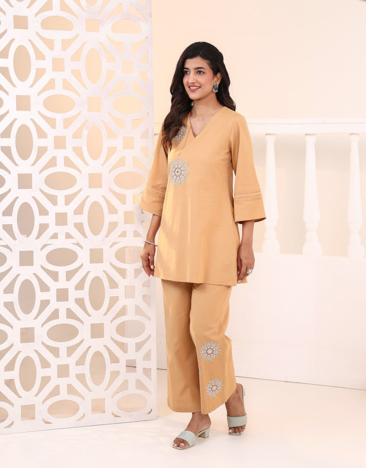 Raftar Tan Embrodiery Co-ord Set