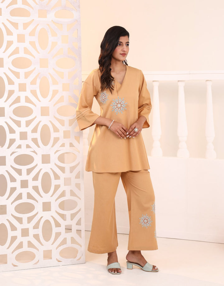 Raftar Tan Embrodiery Co-ord Set