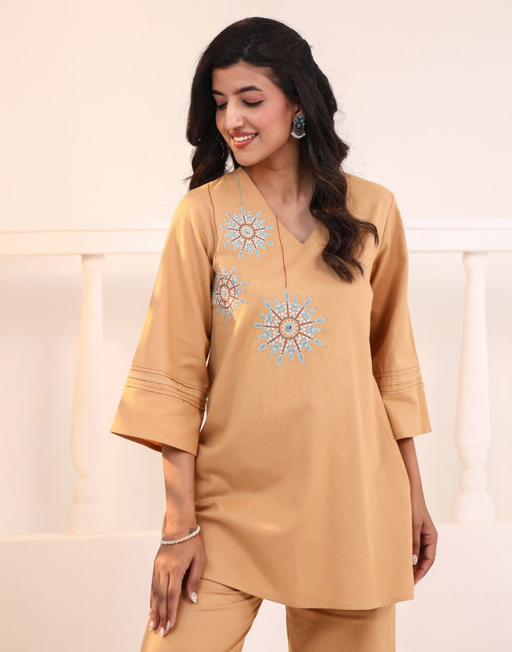 Raftar Tan Embrodiery Co-ord Set