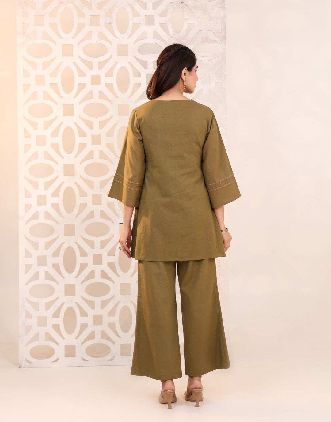 Raftar Olive Embroidery Cotton Co-ord Set