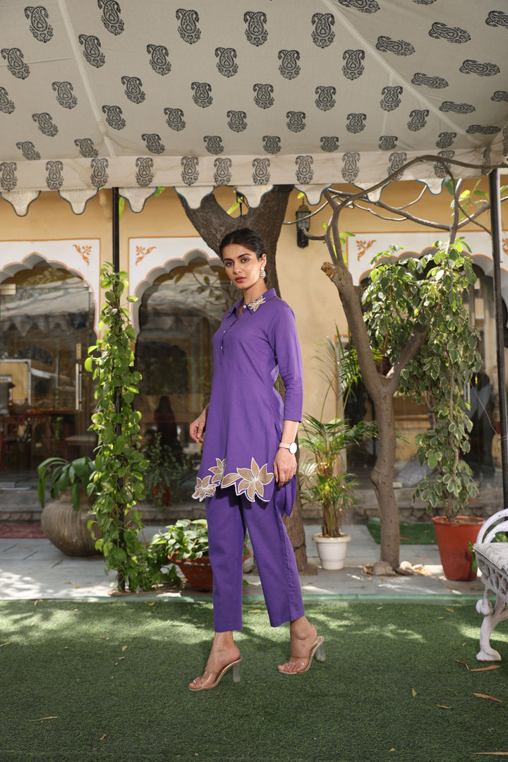 Raya Purple Embroidery Co-ord Set