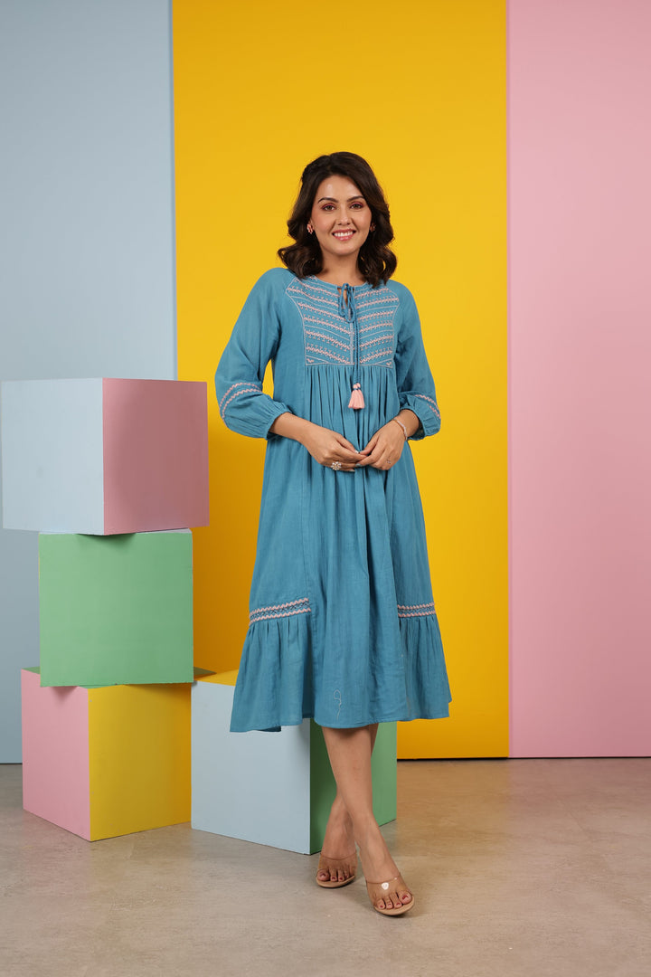 Avanti Cyan Cotton Dress