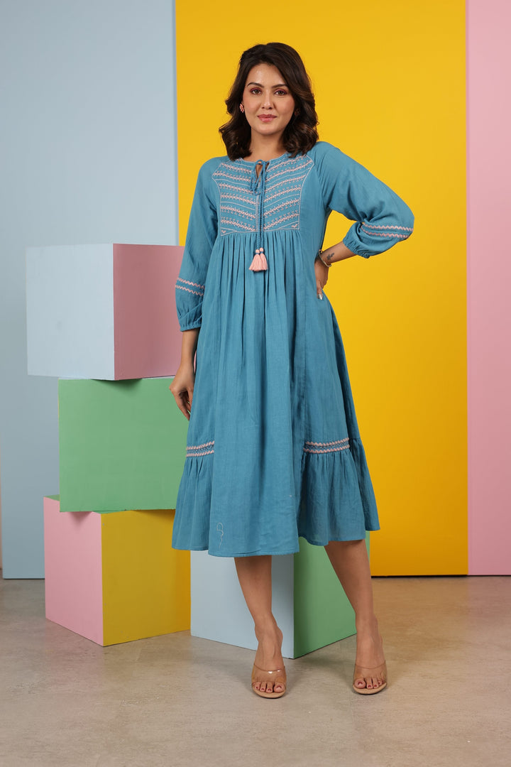 Avanti Cyan Cotton Dress