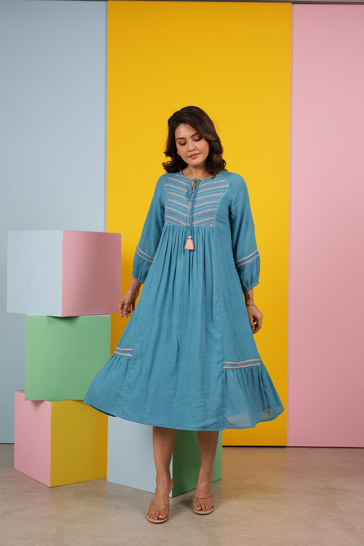 Avanti Cyan Cotton Dress