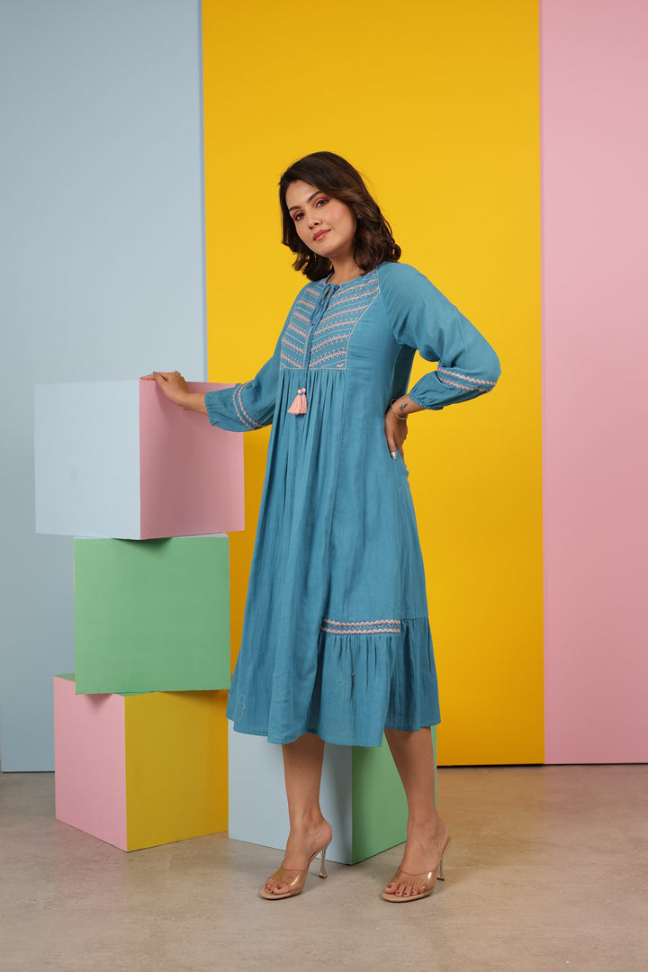 Avanti Cyan Cotton Dress