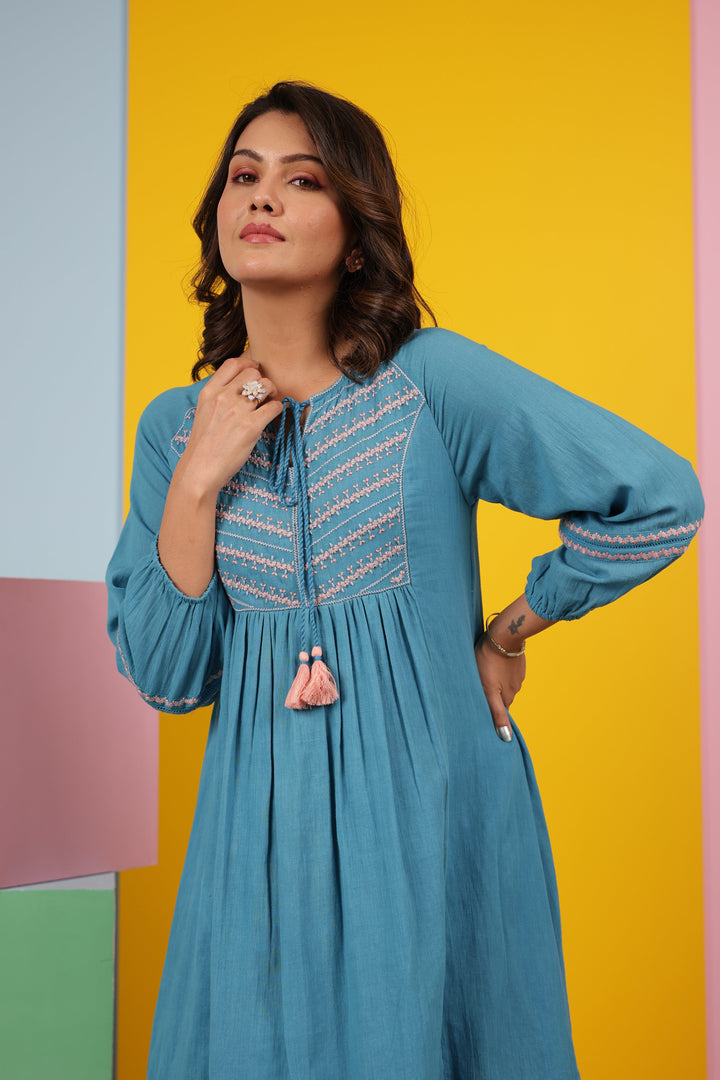 Avanti Cyan Cotton Dress