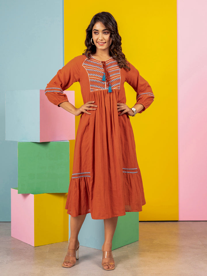 Jhalak Saffron Cotton Dress