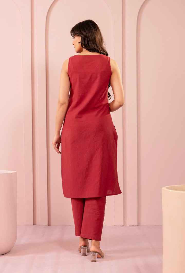 Purna rustic Embroidery cotton Kurta pant set