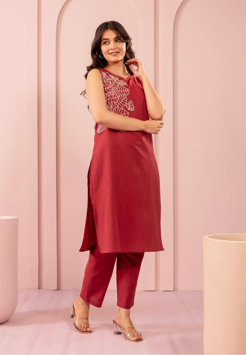 Purna rustic Embroidery cotton Kurta pant set