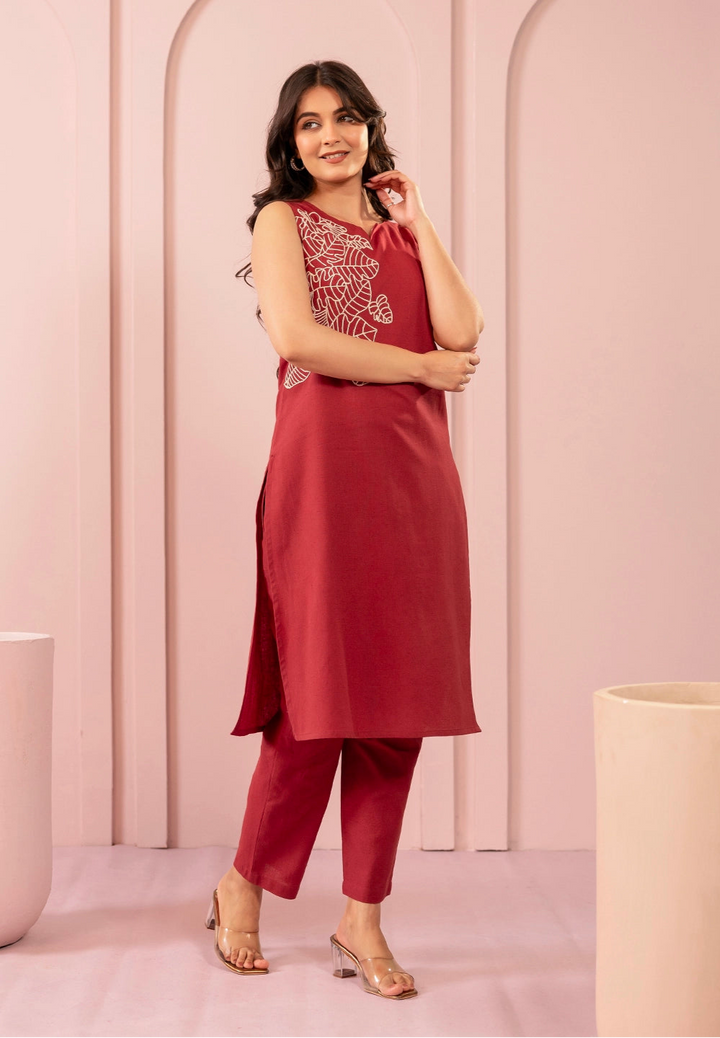 Purna rustic Embroidery cotton Kurta pant set