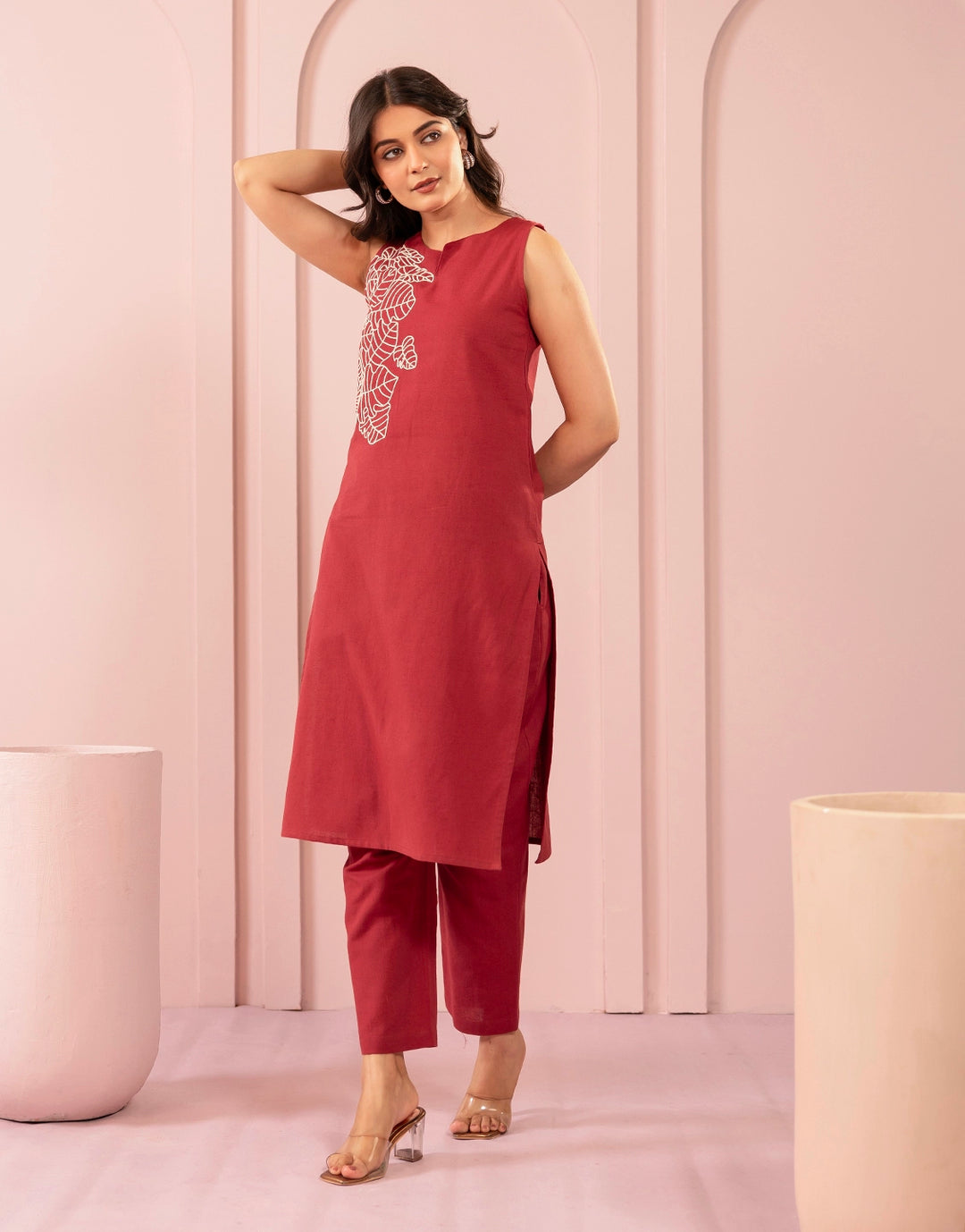 Purna rustic Embroidery cotton Kurta pant set