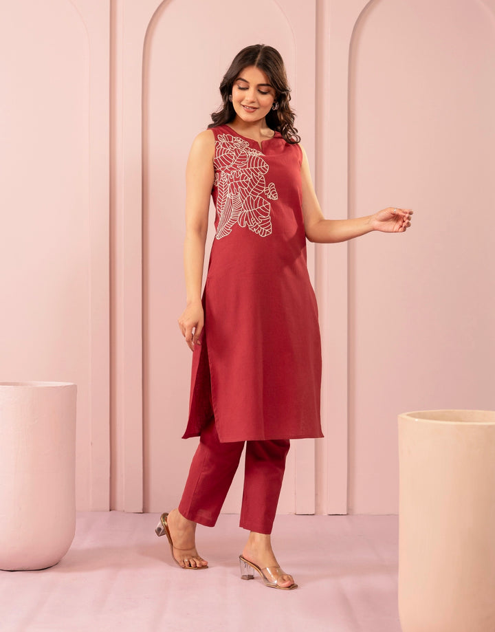 Purna rustic Embroidery cotton Kurta pant set