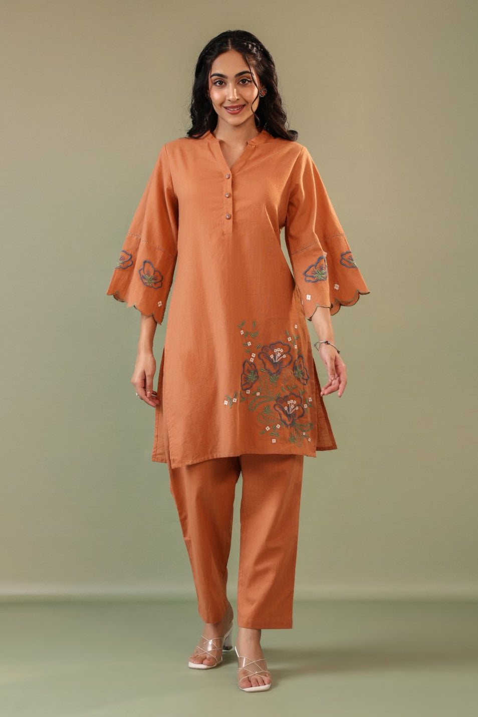 Viva Pumpkin Embroidery Cotton Co-ord Set