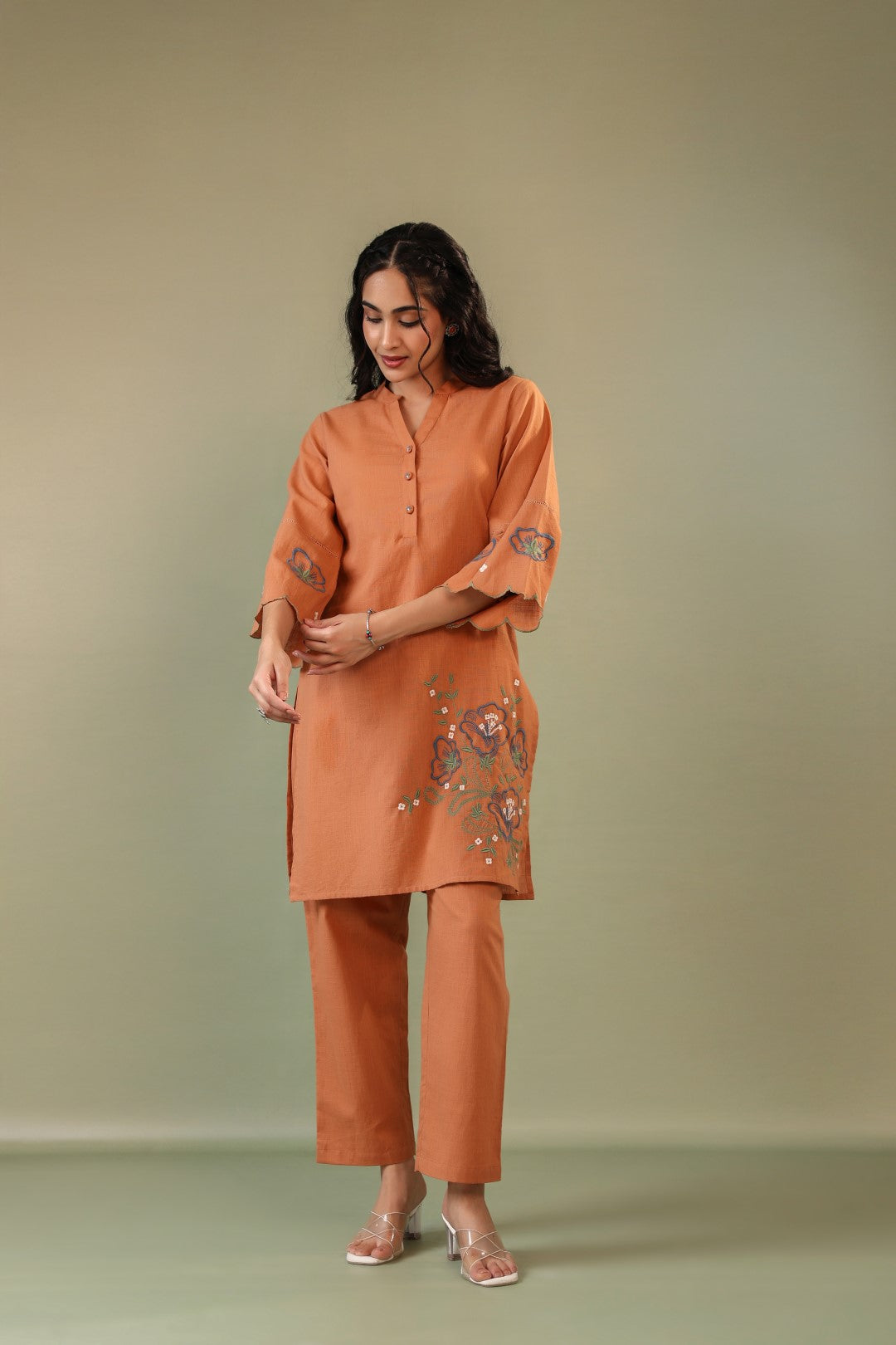 Viva Pumpkin Embroidery Cotton Co-ord Set