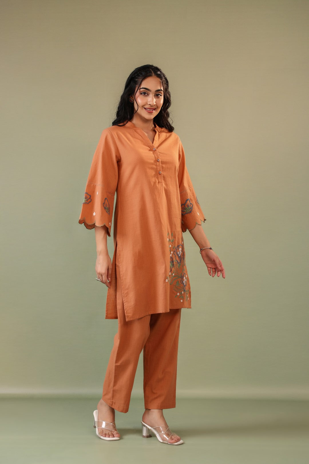 Viva Pumpkin Embroidery Cotton Co-ord Set