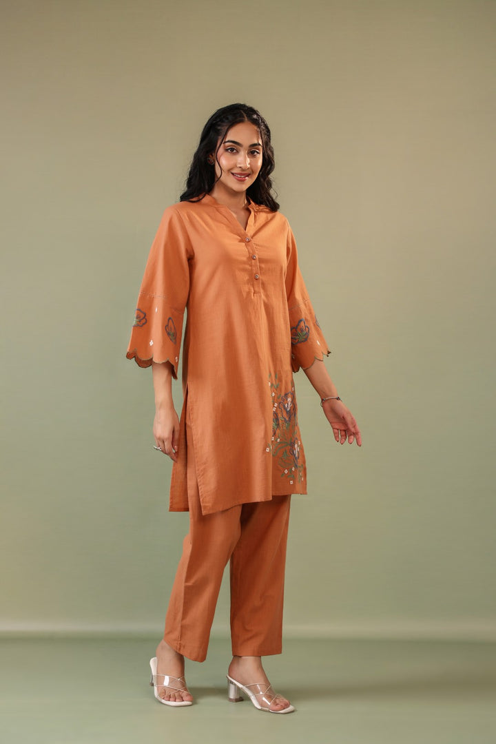 Viva Pumpkin Embroidery Cotton Co-ord Set