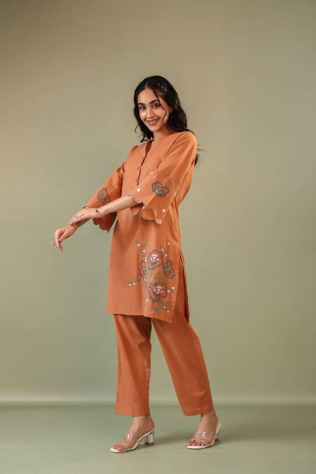 Viva Pumpkin Embroidery Cotton Co-ord Set