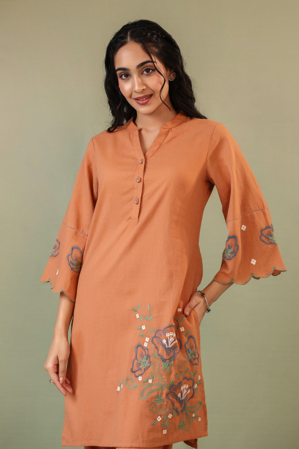 Viva Pumpkin Embroidery Cotton Co-ord Set