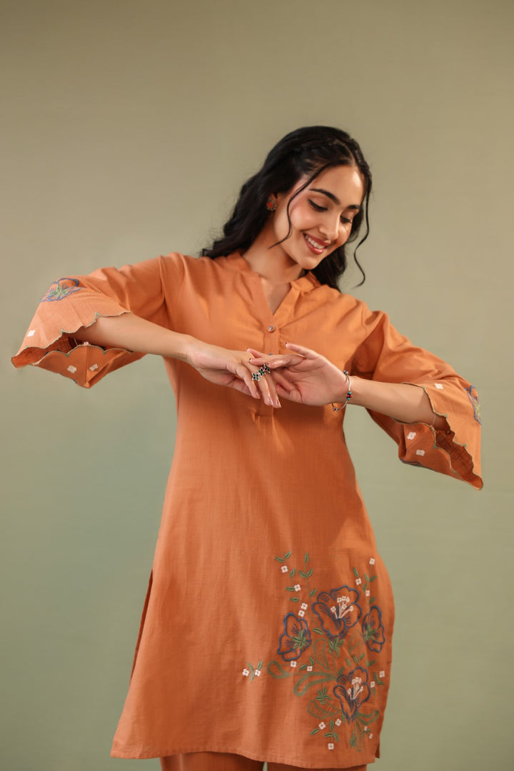 Viva Pumpkin Embroidery Cotton Co-ord Set