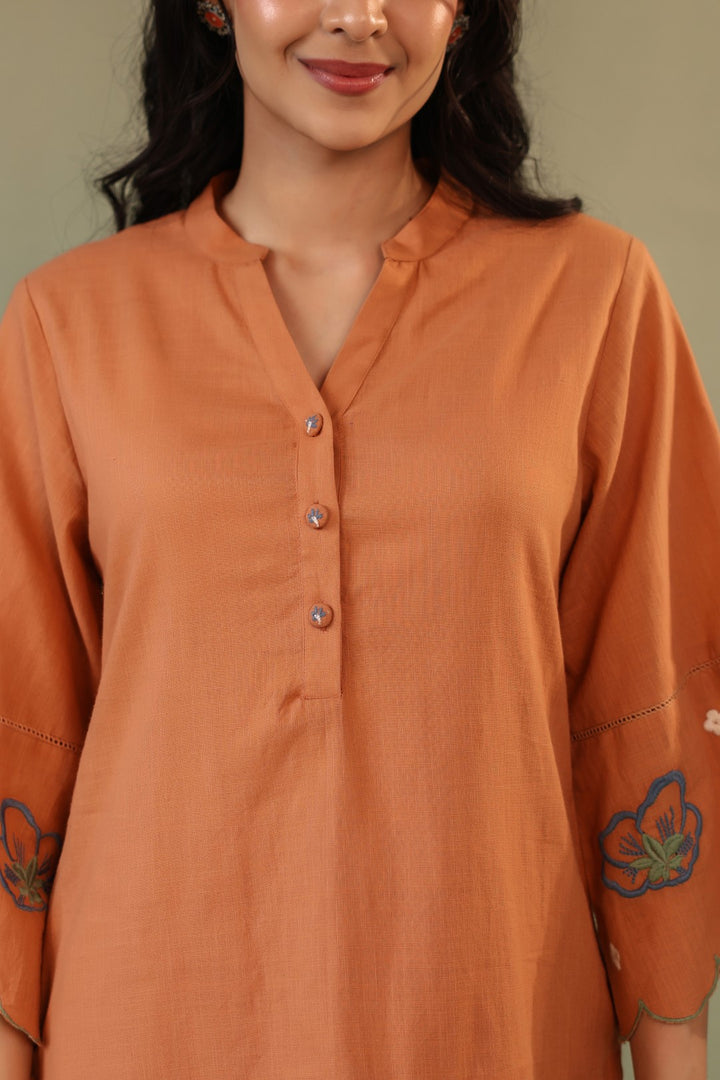 Viva Pumpkin Embroidery Cotton Co-ord Set