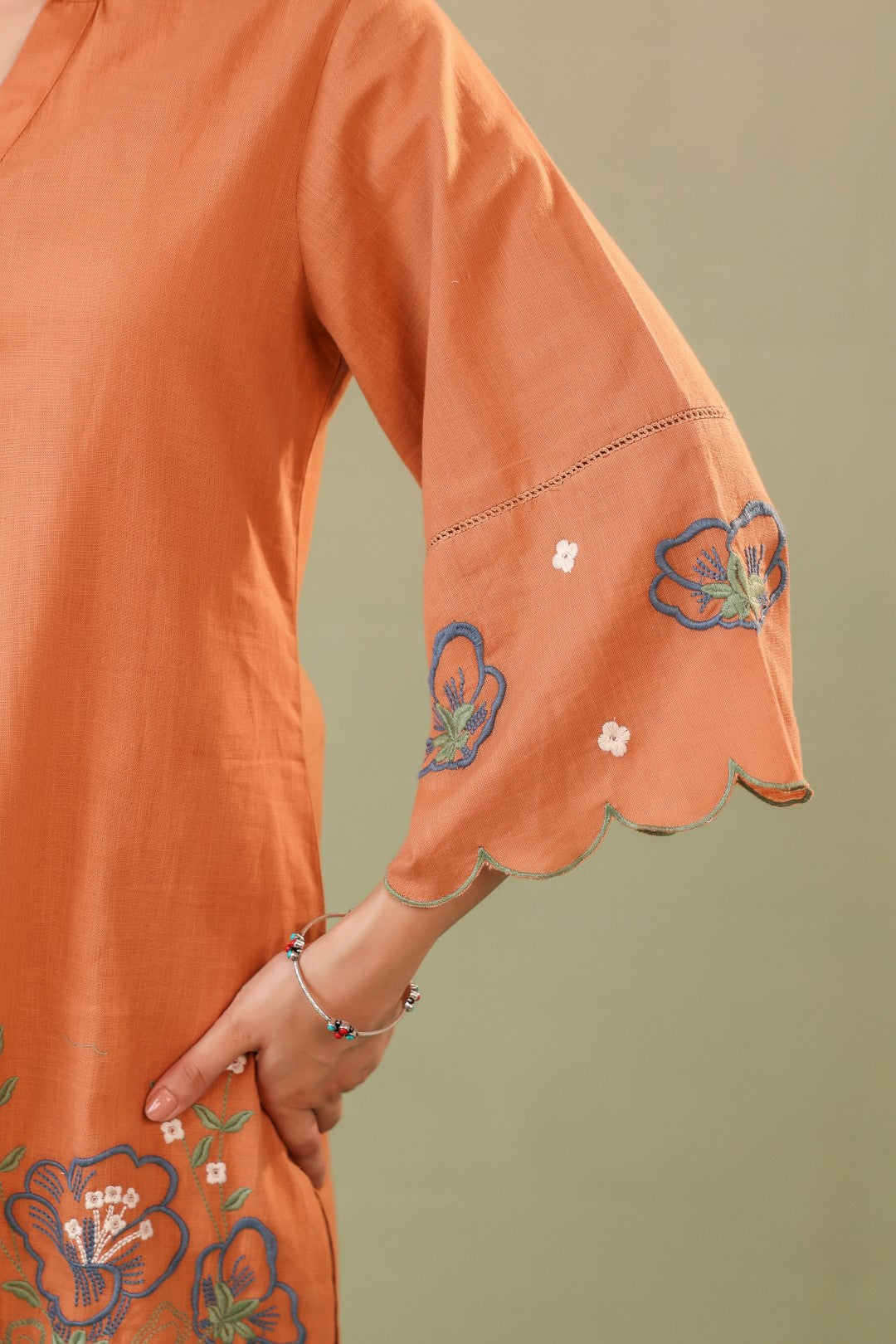 Viva Pumpkin Embroidery Cotton Co-ord Set