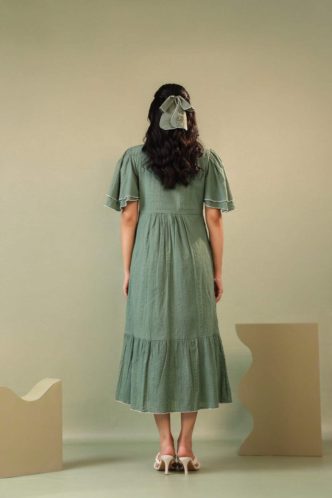 Purna sage Embroidery cotton dress