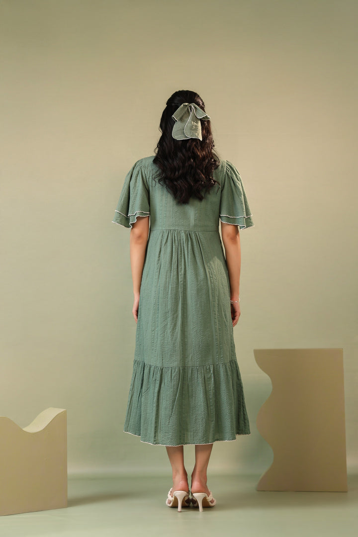 Purna sage Embroidery cotton dress