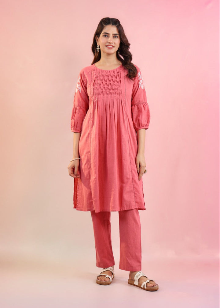 Raftar Salmon Cotton Kurta Pant set
