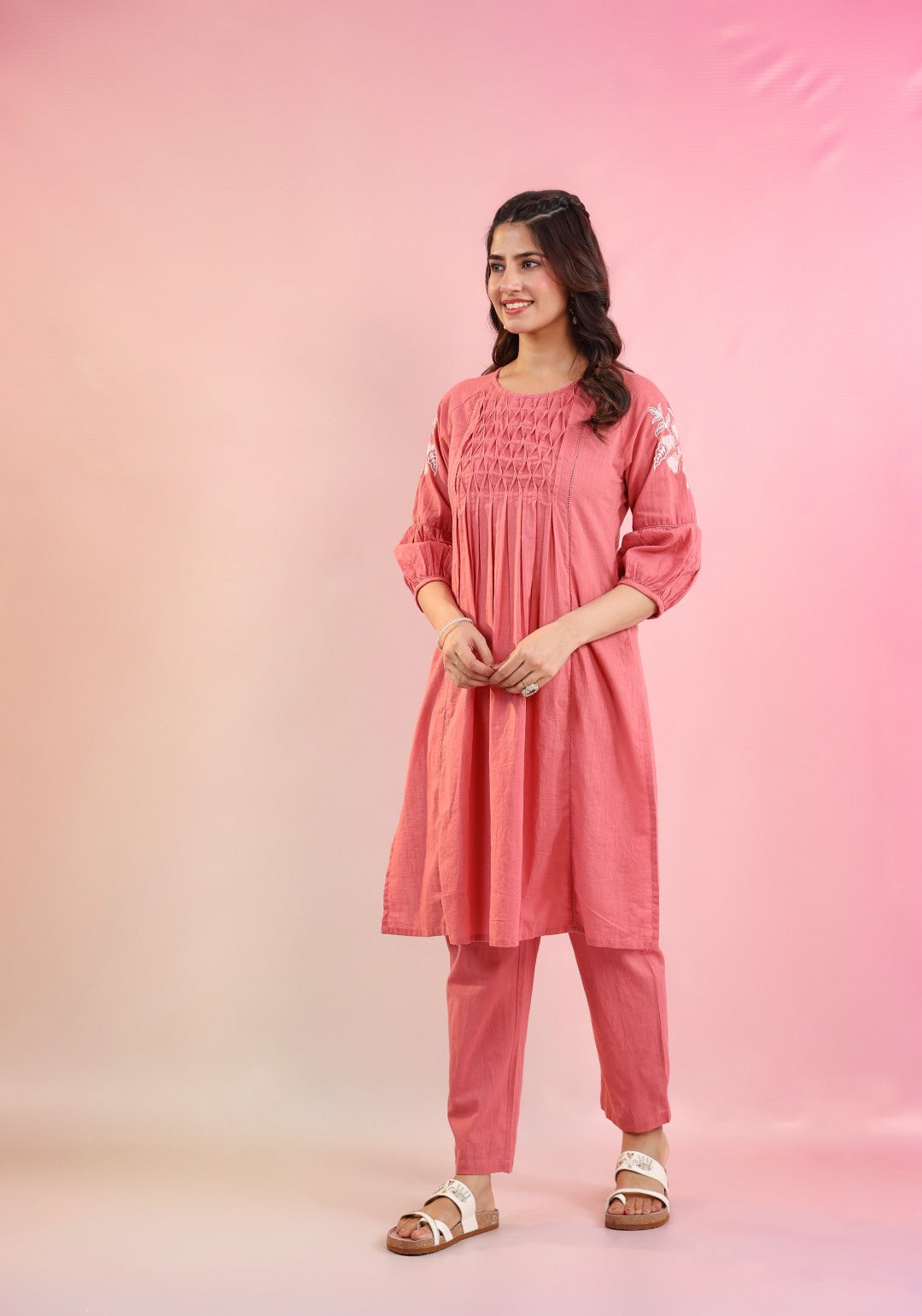 Raftar Salmon Cotton Kurta Pant set