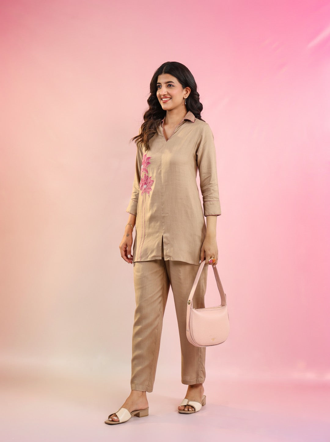 Raftar coffee embroidery cotton co-ord set