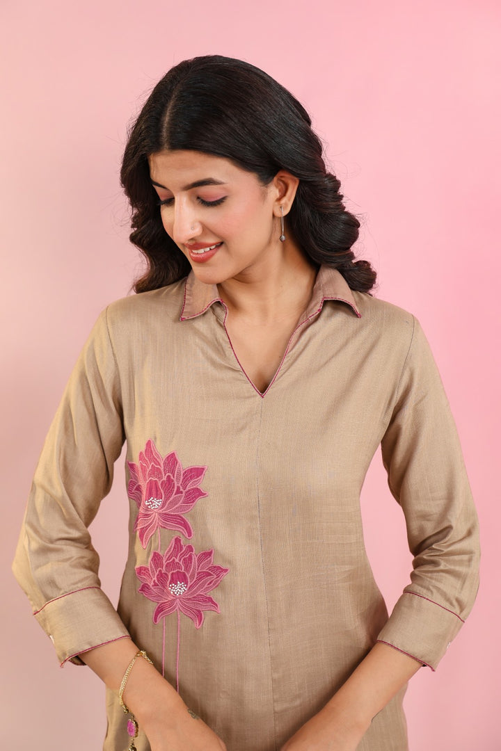 Raftar coffee embroidery cotton co-ord set
