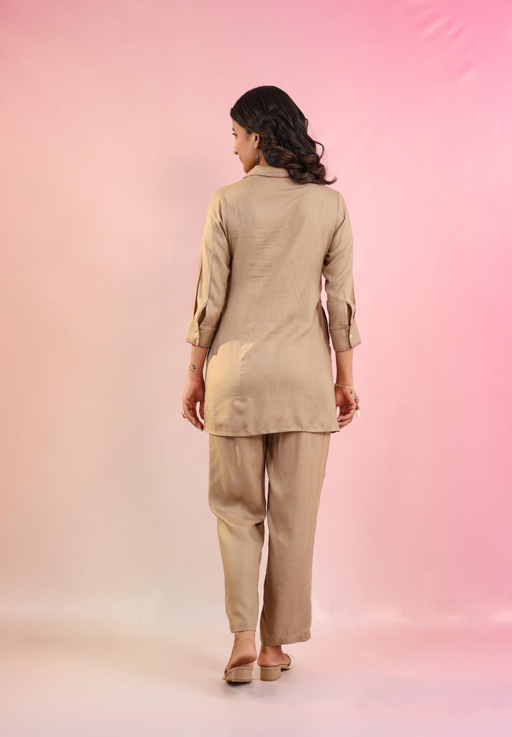 Raftar coffee embroidery cotton co-ord set