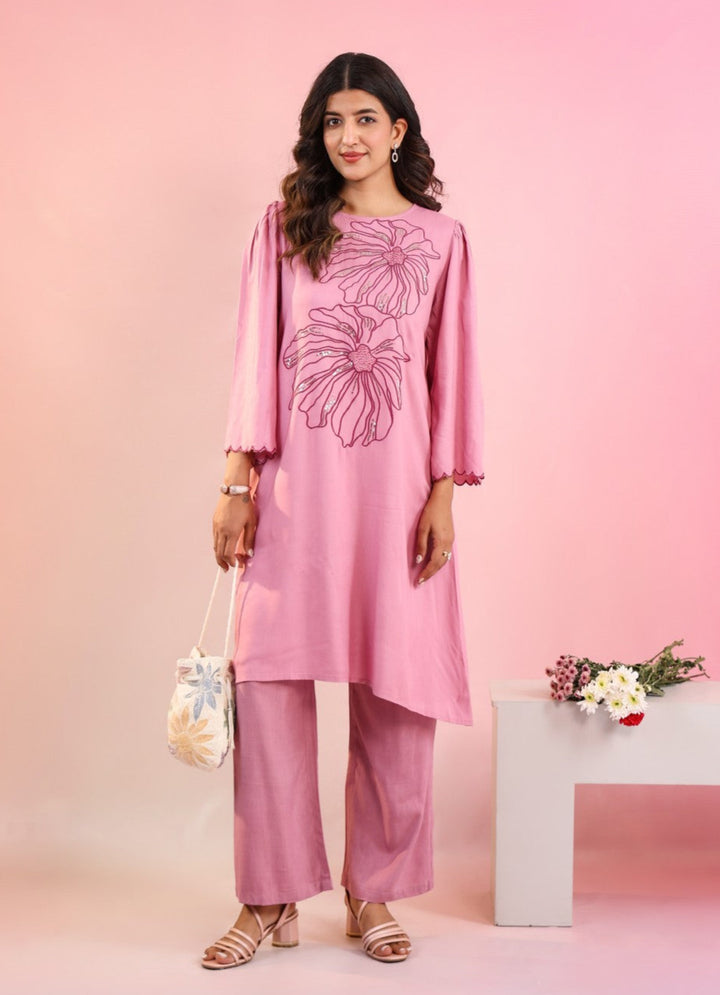Raftar Flamingo Embroidery Cotton Kurta Pant Set